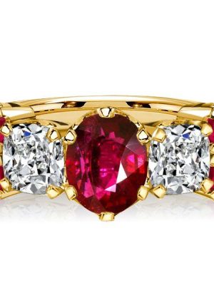 Cushion Cut Ruby Half Eternity Wedding Band in 18K Gold Plated Sterling Silver