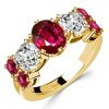 Cushion Cut Ruby Half Eternity Wedding Band in 18K Gold Plated Sterling Silver