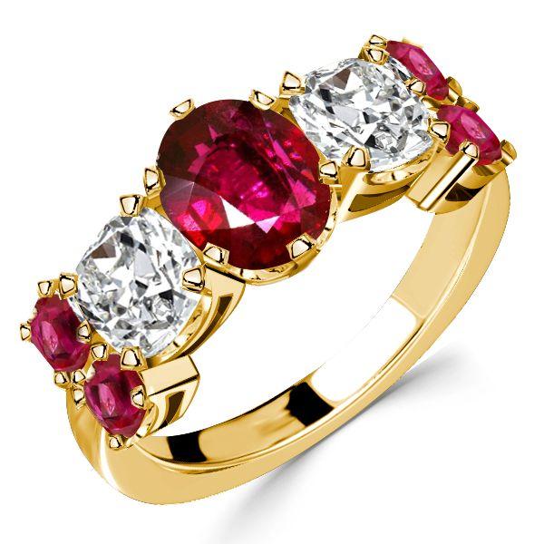 Cushion Cut Ruby Half Eternity Wedding Band in 18K Gold Plated Sterling Silver