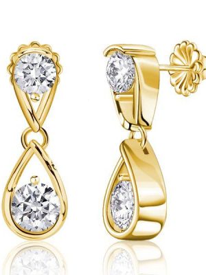 Round Cut Waterdrop Dangle Earrings for Women - 925 Sterling Silver, Gold & Rose Gold Plated