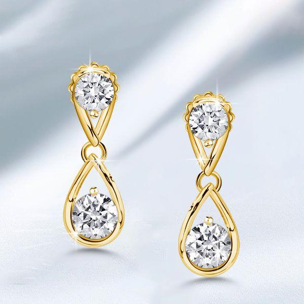 Round Cut Waterdrop Dangle Earrings for Women - 925 Sterling Silver, Gold & Rose Gold Plated