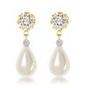 Pearl Drop Earrings with White Sapphire Accents - 18K Gold Plated Sterling Silver