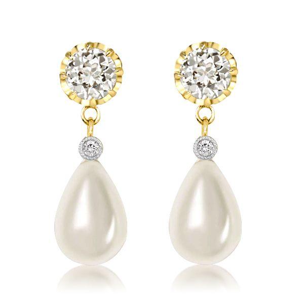 Pearl Drop Earrings with White Sapphire Accents - 18K Gold Plated Sterling Silver