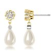 Pearl Drop Earrings with White Sapphire Accents - 18K Gold Plated Sterling Silver