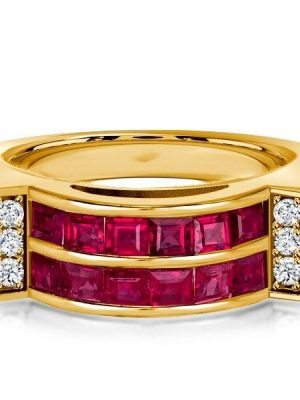 Ascher Cut Ruby Band Ring | 1.31 CTW Wedding Band Anniversary Ring in Sterling Silver