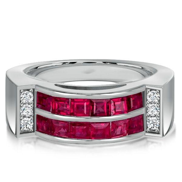 Ascher Cut Ruby Band Ring | 1.31 CTW Wedding Band Anniversary Ring in Sterling Silver