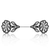 Black Flower Jabot Brooch - Sterling Silver Plated - 2.03 CTW