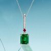 Emerald Green Pendant Necklace for Women in 925 Sterling Silver