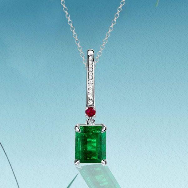 Emerald Green Pendant Necklace for Women in 925 Sterling Silver
