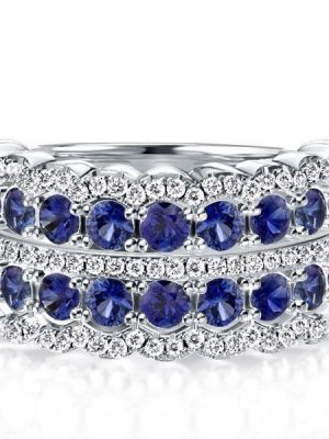 Multi-Row White Sapphire Half Eternity Wedding Band - Sterling Silver