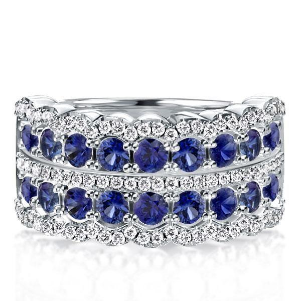 Multi-Row White Sapphire Half Eternity Wedding Band - Sterling Silver