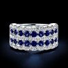 Multi-Row White Sapphire Half Eternity Wedding Band - Sterling Silver