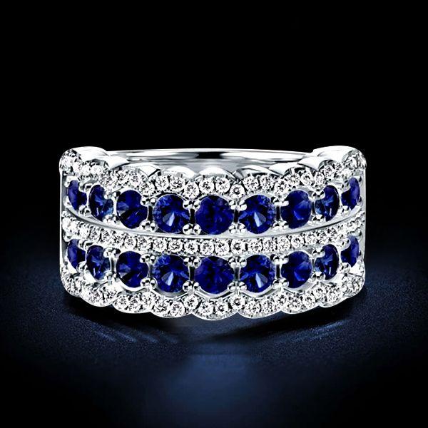 Multi-Row White Sapphire Half Eternity Wedding Band - Sterling Silver