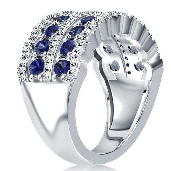 Multi-Row White Sapphire Half Eternity Wedding Band - Sterling Silver