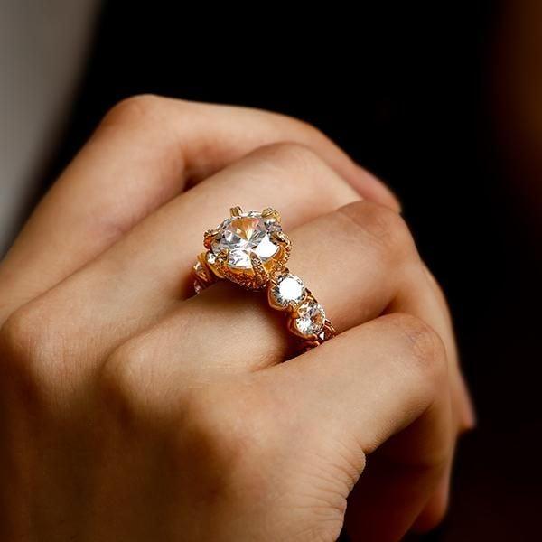 18K Gold Plated Sterling Silver Round Eternity Engagement Ring 3.87 CT.