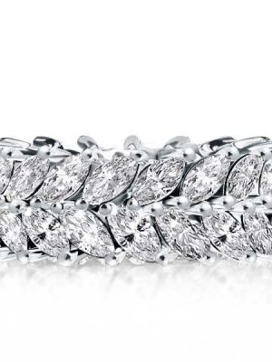Double Row Marquise Cut Cubic Zirconia Eternity Wedding Band in Sterling Silver