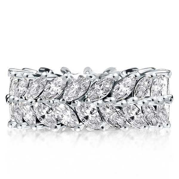 Double Row Marquise Cut Cubic Zirconia Eternity Wedding Band in Sterling Silver
