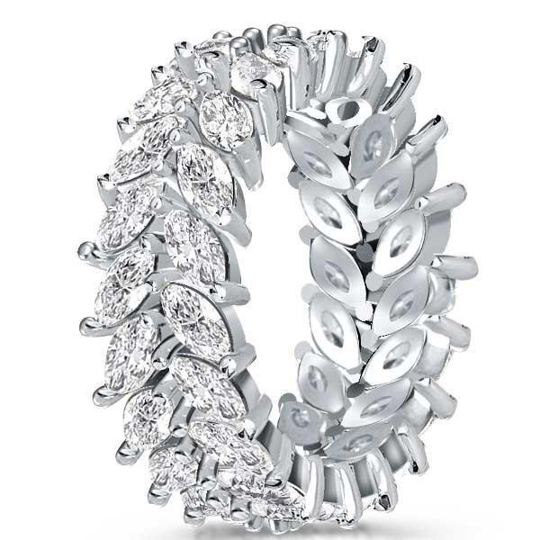 Double Row Marquise Cut Cubic Zirconia Eternity Wedding Band in Sterling Silver