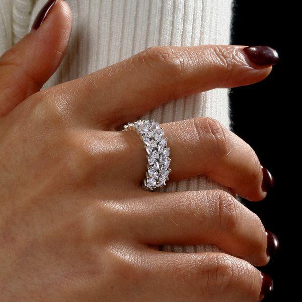 Double Row Marquise Cut Cubic Zirconia Eternity Wedding Band in Sterling Silver