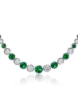 Sterling Silver Emerald Sapphire Bezel Set Tennis Necklace 12.98 CT.TW.
