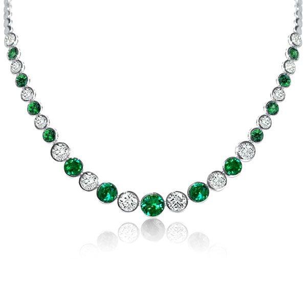 Sterling Silver Emerald Sapphire Bezel Set Tennis Necklace 12.98 CT.TW.