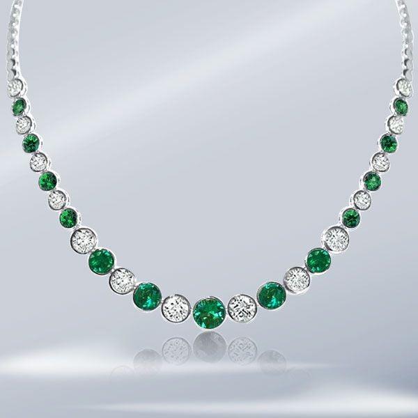 Sterling Silver Emerald Sapphire Bezel Set Tennis Necklace 12.98 CT.TW.