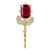 Vintage Ruby Sapphire Emerald Cut Flower Stick Pin Brooch - 925 Sterling Silver Gold Plated