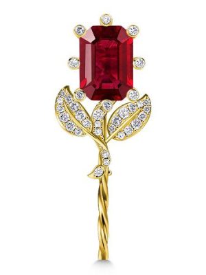 Vintage Ruby Sapphire Emerald Cut Flower Stick Pin Brooch - 925 Sterling Silver Gold Plated