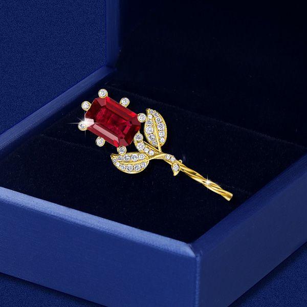 Vintage Ruby Sapphire Emerald Cut Flower Stick Pin Brooch - 925 Sterling Silver Gold Plated