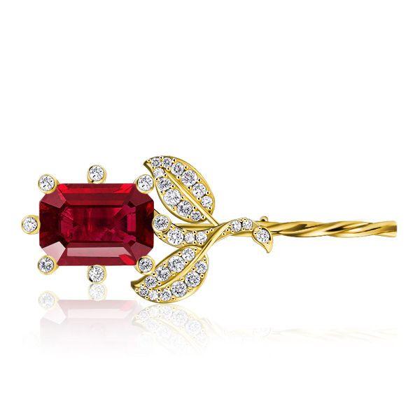 Vintage Ruby Sapphire Emerald Cut Flower Stick Pin Brooch - 925 Sterling Silver Gold Plated
