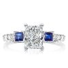 Radiant Cut White Sapphire Three Stone Engagement Ring in Sterling Silver