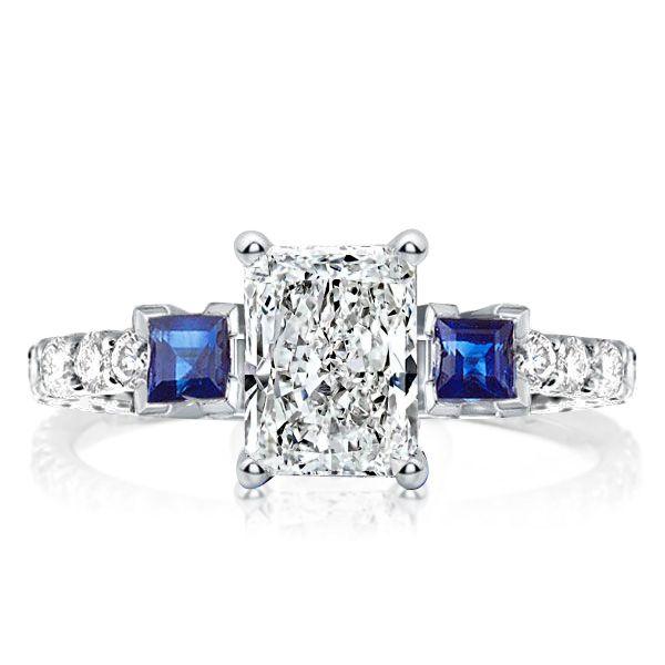 Radiant Cut White Sapphire Three Stone Engagement Ring in Sterling Silver