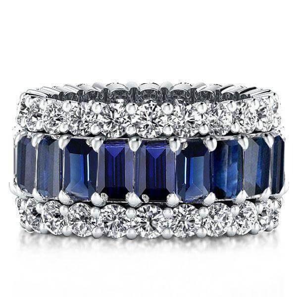 Triple Row Created Sapphire Wedding Band in 925 Sterling Silver