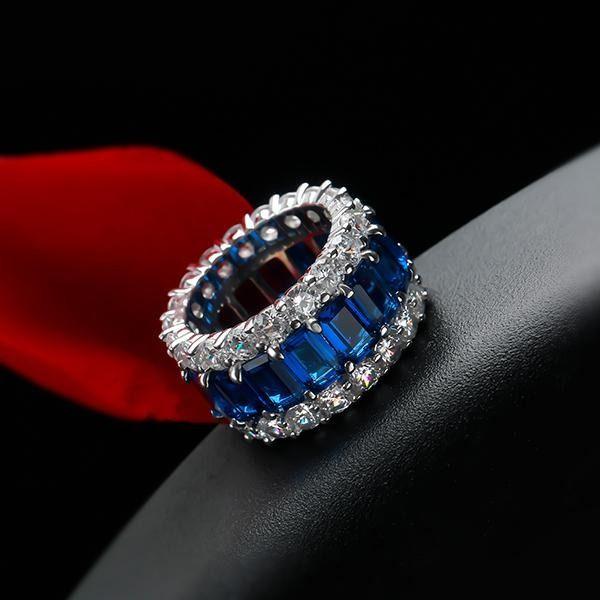 Triple Row Created Sapphire Wedding Band in 925 Sterling Silver