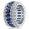 Triple Row Created Sapphire Wedding Band in 925 Sterling Silver