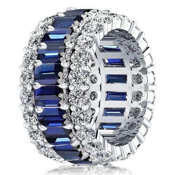 Triple Row Created Sapphire Wedding Band in 925 Sterling Silver
