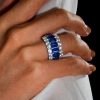 Triple Row Created Sapphire Wedding Band in 925 Sterling Silver