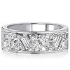 Pear Shaped & Baguette Cut Half Eternity Band Ring in Rhodium-Plated Sterling Silver