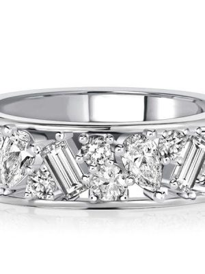 Pear Shaped & Baguette Cut Half Eternity Band Ring in Rhodium-Plated Sterling Silver