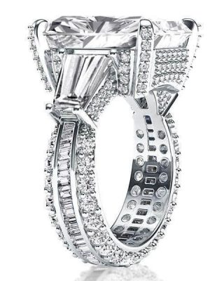 Radiant Cut White Sapphire Three Stone Engagement Ring - Sterling Silver
