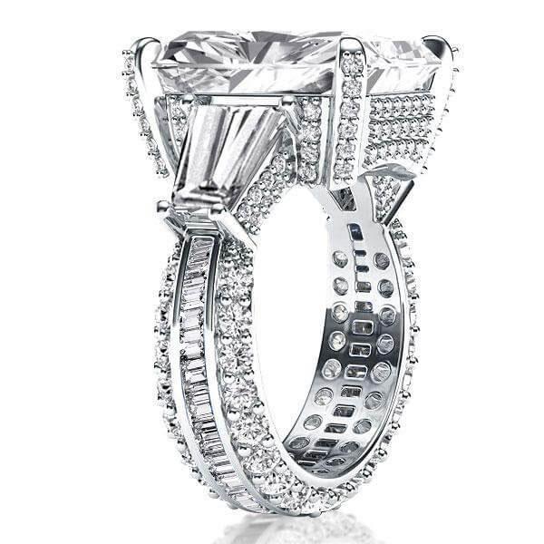 Radiant Cut White Sapphire Three Stone Engagement Ring - Sterling Silver