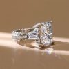 Radiant Cut White Sapphire Three Stone Engagement Ring - Sterling Silver