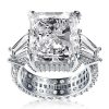 Radiant Cut White Sapphire Three Stone Engagement Ring - Sterling Silver