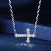 Sideways White Sapphire Cross Necklace for Women in Rhodium Plated 925 Sterling Silver