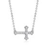 Sideways White Sapphire Cross Necklace for Women in Rhodium Plated 925 Sterling Silver