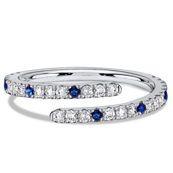 White & Blue Sapphire Spiral Wedding Band in Sterling Silver - 0.33 CT. TW.