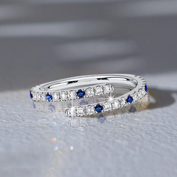 White & Blue Sapphire Spiral Wedding Band in Sterling Silver - 0.33 CT. TW.