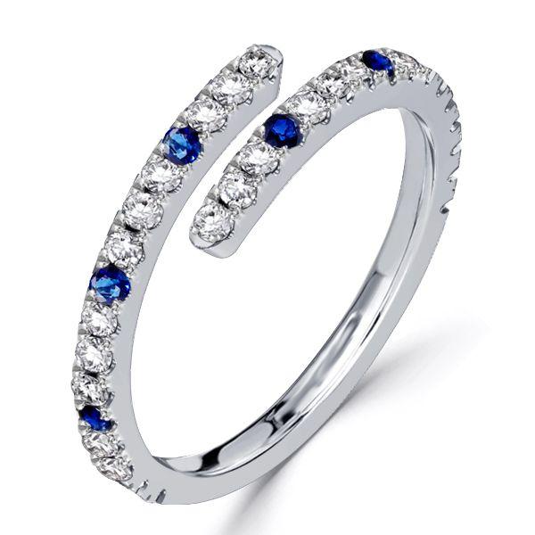 White & Blue Sapphire Spiral Wedding Band in Sterling Silver - 0.33 CT. TW.