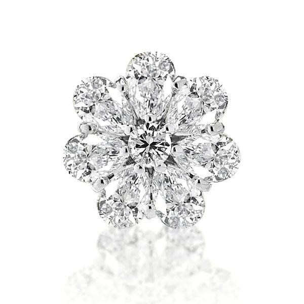 Sterling Silver Flower Stud Earrings - Pear & Round Cut