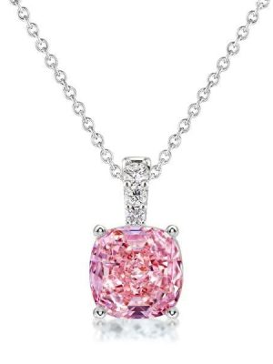Cushion Cut Pink Pendant Necklace for Women in 925 Sterling Silver